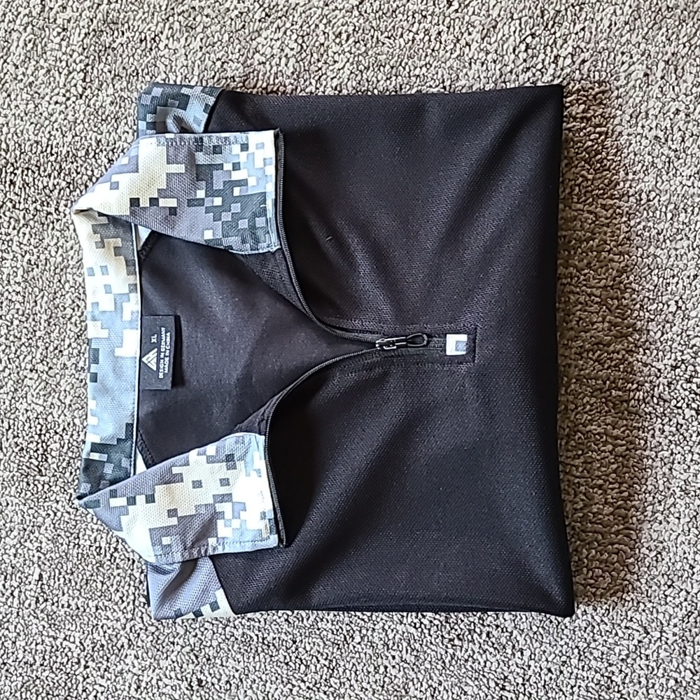 Source Unknown Black and Gray Digital Camo Polo